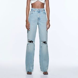 Zara Wide leg ripped jeans